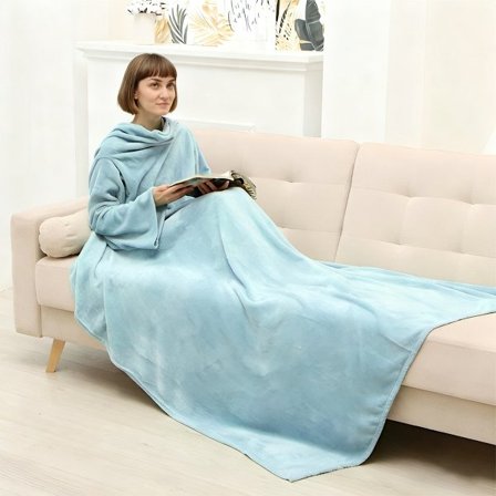 Bærbar dyne med ærmer | Ensfarvet flannel doven dyne*160 x 200 cm*CXTS01 Blå