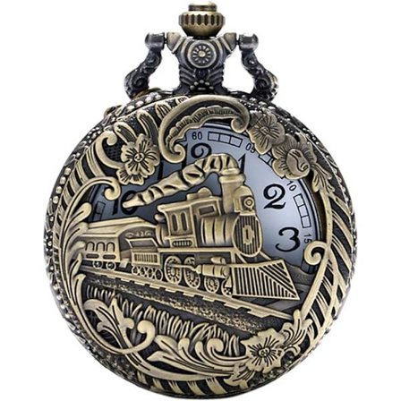 STEAM Tåg/Lokomotiv Motor Tema 3D Brons Effekt Herr Quartz Fickur Halsband - På 32" Tum / 80cm Kedja