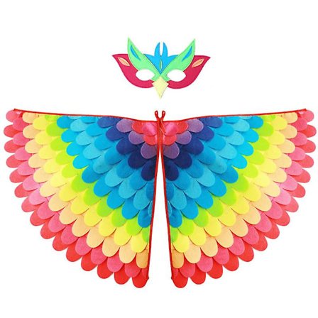 Birds Wings Kostymesett Halloween Peacock Papegøyekappe med filtmaske Kids Fancy Dress Upw37