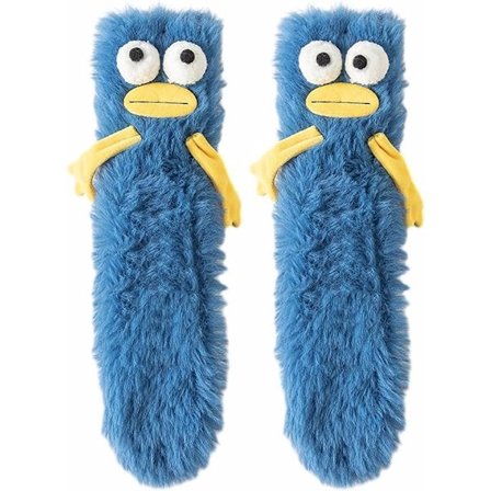 Bløde sokker, koralfleece sjove fluffy sokker, vintervarme hyggelige tegneserie monster sokker, skøre fødselsdag - blå