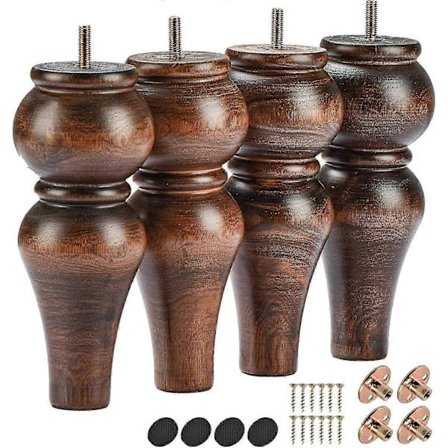 15 cm trämöblerben från La Vane, 4-pack, svart massivt trä med förborrade M8-bultar och monteringsplatta