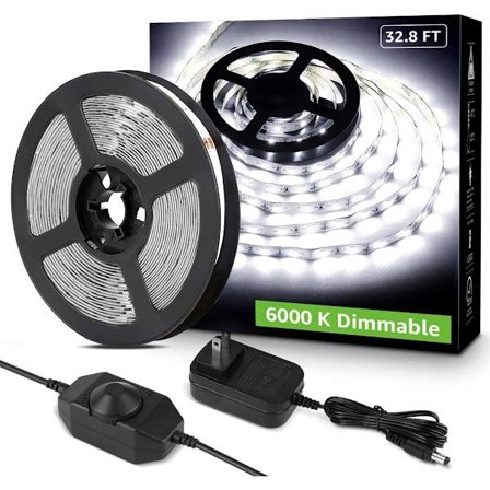 LED-stripe lys hvit, 10M(32.8FT) sett dimbar kommodelampe, 60