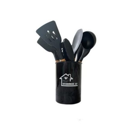 12/ set trähandtag silikon sked set köksredskap mörkgrå