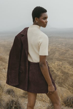 Premium Selection Jupe courte en daim - Cuir véritable - Brun - EU 42