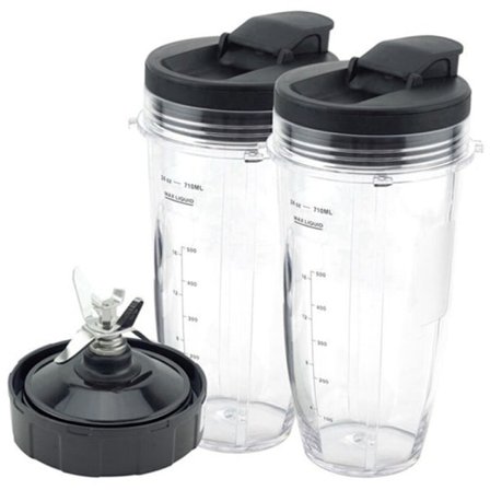 Reservedele til Ninja blender, 24 oz kop med 7 finner med vandtæt og vandtæt låg til Nutri Ninja BL480 BL482 BL642 NN102 BL682 (2 kopper, 2 låg)