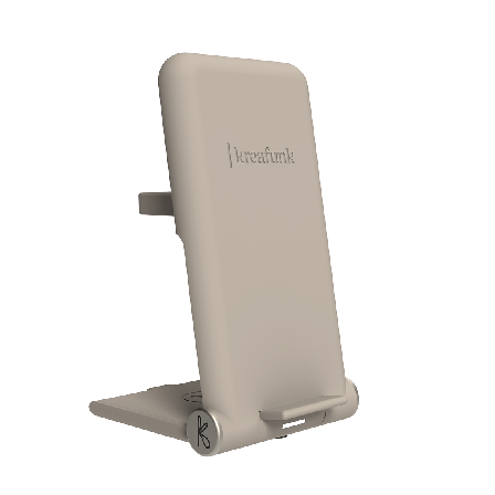 Kreafunk - reCHARGE+ Ladeständer, Ivory Sand, 15 W Schnellladung, 3-in-1, USB-C, LED-Anzeige