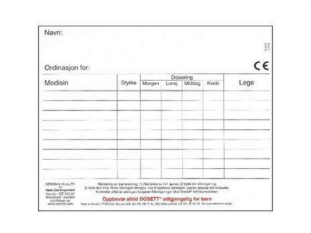 Dosett Maxi skjema/ordinasjonskort, 10 stk.