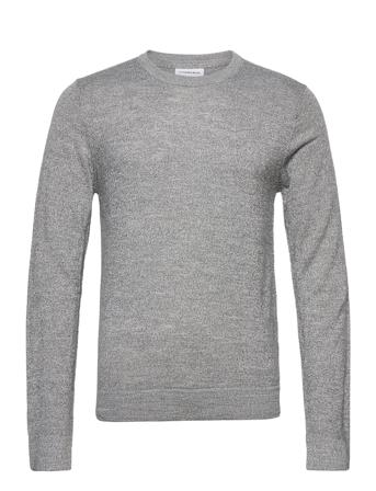 Merino Knit O-Neck Strikkegenser M. Rund Krage Grå Lindbergh