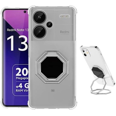 Fodral till Xiaomi Redmi Note 13 Pro+ 5G - Note 13 Pro Plus 5G, genomskinlig stötsäker med vikbart silvermetallstativ