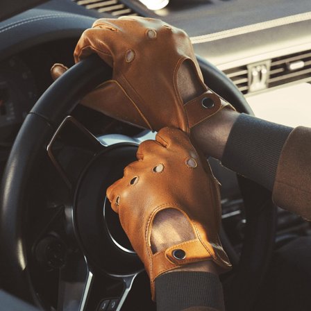 Gants de conduite en cuir de mouton brun havane pour écrans tactiles pour hommes - Gants de conduite