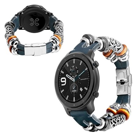 Amazfit GTR 47mm / Samsung Galaxt Watch (46mm) retro klockarmband i koskinn - Mörkblå
