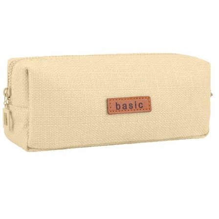 Stor beige lærred penalhus med lynlås