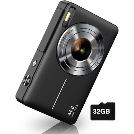 2025 Senaste Modell Digitalkamera, FHD 1080P Barnkamera 44MP Kompakt Digitalkamera med 32GB SD-kort, 16X Zoom, Två Batterier, L