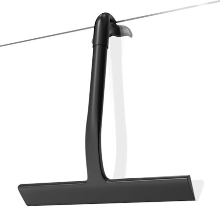 Dusjdørskrape, laget av silikon i ett stykke, med integrert krok for enkel oppheng og rengjøring, 21 cm, svart.