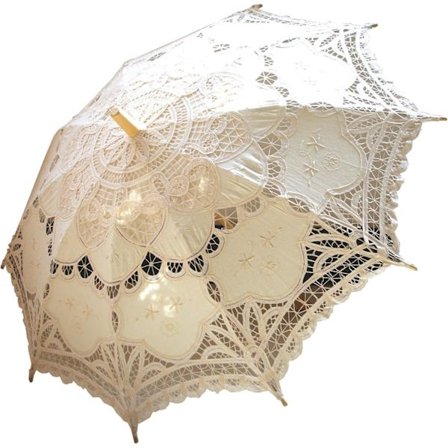 Håndlavet Elfenbensfarvet Blonde Parasol Paraply Bryllup Brud 30 Tommer Voksen