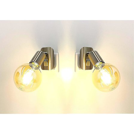 2 LED-uttag 11-260a i matt nickel med 1x LED-lampa E27 guld 2500k varmvit 4 watt *anna* vägglampa, läslampa, nattlampa, kökslampa, pl