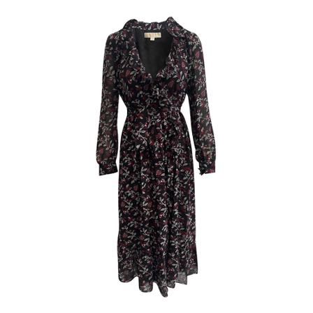 Michael Kors Pre-owned Georgette Ruffled Midi Kjole Sort, Dame