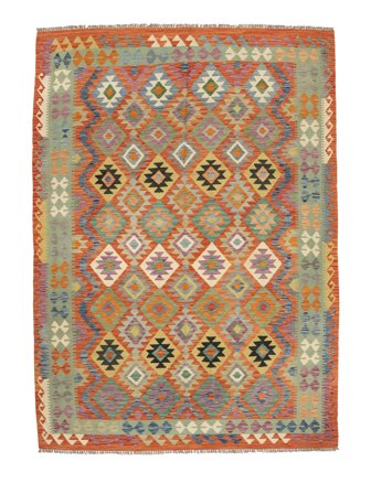 Tissé À La Main Kilim Afghan Old Style Tapis 198X293 De Laine Marron/Jaune Foncé