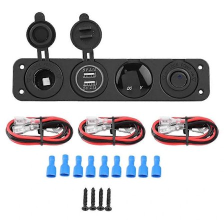 4-i-1 På/Av-vippströmbrytarpanel Dubbel USB-laddare Voltmeter för bil, båt, marin, lastbil, blå
