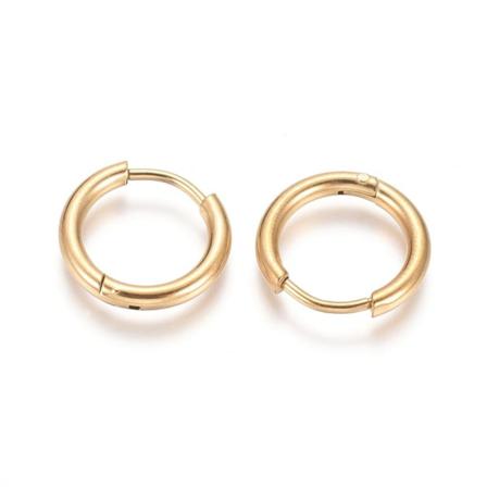 1par 14 Mm Hoops Örhängen I Guldpläterad 316l Kirurgiskt Stål