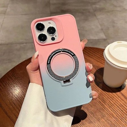 Gradient Färg Magsafe Skal Kompatibelt med Iphone 15 Pro Max Mjukt Tpu Skal med Magnetiskt Osynligt Ställ Rosa-Grå Pink-Grey För iPhone 15 Pro Max