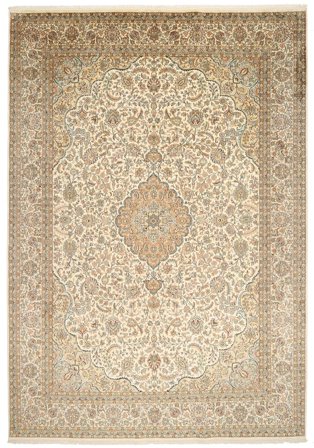 Anudada A Mano Cachemira Pura De Seda Alfombra 244X347 De Seda Beige/Naranja Grande