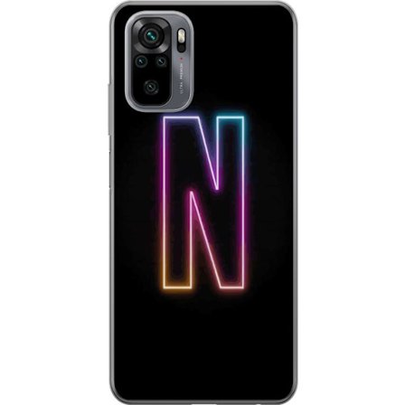 Yhteensopiva Puhelinkuori Xiaomi Xiaomi Redmi Note 10 Minimalistinen neonkirjain N värinvaihtuvassa valossa mustaa taustaa vasten