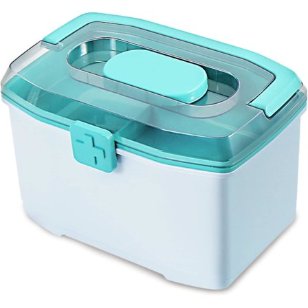 Medicinæske, Førstehjælpskasse til familien, Opbevaringsæske, Bærbart medicinskab, 2 lag med en mini pilleæske, Multifunktionel plast