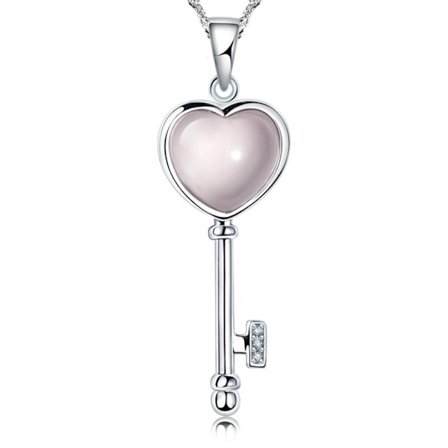 Heart key necklace - silver color with rhinestone