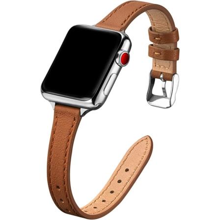 Brun - Kompatibel Apple Band 41 mm 40 mm 38 mm, tunn läderrem för kvinnor för iwatch-serien 7/6/5/4/3/2/1, SE (38 mm 40 mm 41 mm).