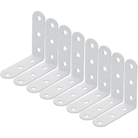 8 stk. Vinkelbeslag, 6 cm længde, L-formet beslag, hvidt vinkelbeslag, L-hjørnebeslag med skruer