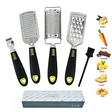 Rostfritt Stål Ost Rivjärn Set, Set Om 5 Köks Rivjärn & Skalare & Skivare, Citron Med Rengöringsborste För Grönsaker, Frukt, Choklad