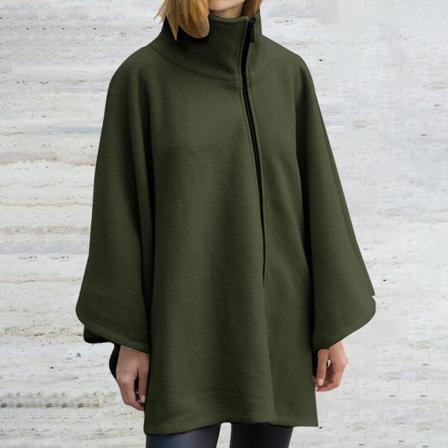 Kvinnor Fladdermus Ärmar Stativ Krage Enfärgad Kappa Full Zip Jacka