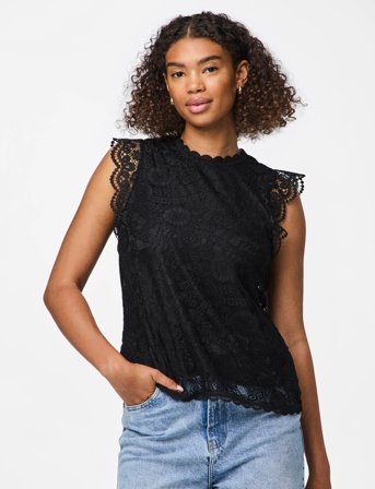 Pieces Pcolline Sl Lace Top Wvn Noos - Black - S