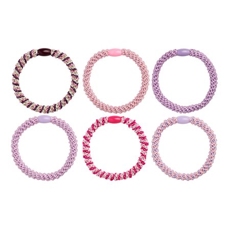 KICKS Beauty Woven Hair Tie Pink and Lilac Mix 6 Pack, Hår, Hårpynt, Hårelastikker