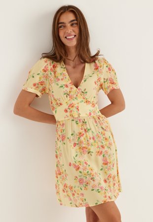 VERO MODA - Vmvilma Holy Ss Short Dress - Golden Haze AOP:Holly