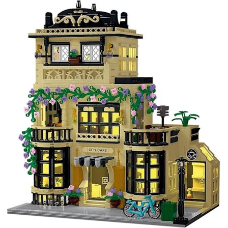 City Caf Arkitektur Byggsats Med Lampor, 3 Nivåer City Caf Byggklossar Modell Leksak För 12+ Vuxna