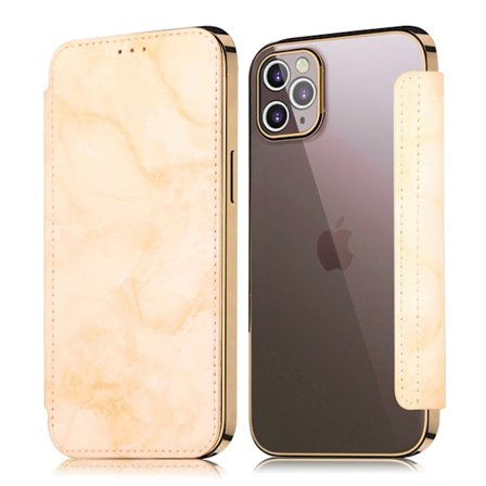 Skal för iPhone 13 mini guld marmor elektroplätering PU läder mjukt