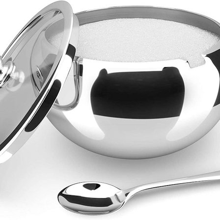 Stor sockerskål i rostfritt stål med glaslock, rostfritt stål ingår KLB