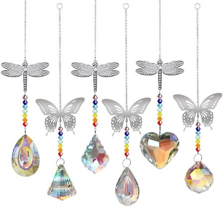 6 stk. Krystalkugleprisme Vindue Visir Regnbuemager Sommerfugl Dragonfly Vedhæng