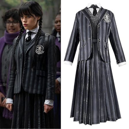 Kvinna Wednesday Addams Kostym Nevermore Uniform Skjorta Kavaj Slips Outfit Set