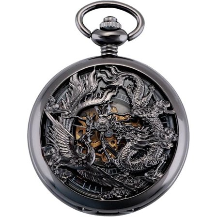 Antikk mekanisk lommeur Lucky Dragon & Phoenix (Best Wishes) Skeleton Dial med kjede for meg