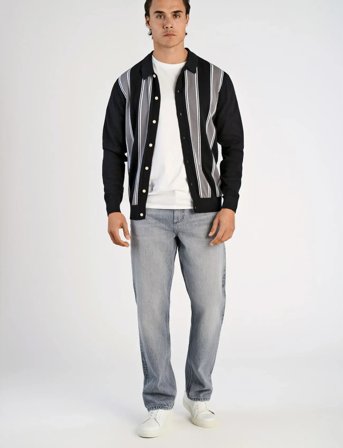 Lindbergh ?Knitted Polo Cardigan L/S - Black - L