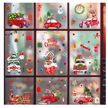 9 ark julevindue-klistermærker, genanvendelige statiske julevindue-dekorationer, DIY aftagelige statiske vindue-klistermærker julefestdekorationer