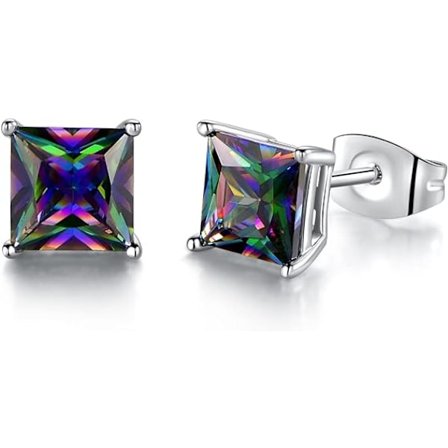 Sateenkaarikvarts CZ pyöreät/neliönmuotoiset nappikorvakorut miehille ja naisille Hy