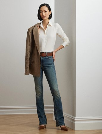 Lauren Ralph Lauren Classic Fit Crepe Shirt - Cream - L