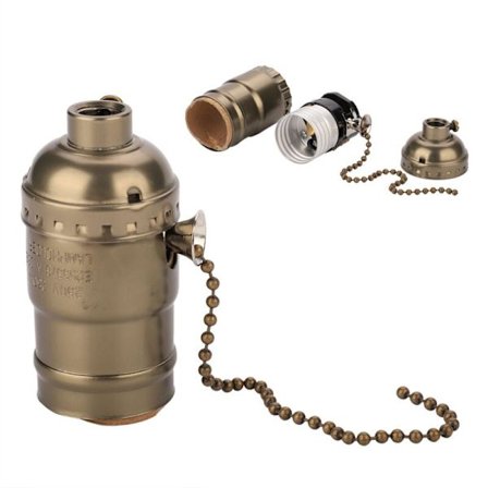 Vintage E27 Glödlampshållare Lampfot Sockel med Dragströmbrytare Koppar, Glödlampshållare (Brons)