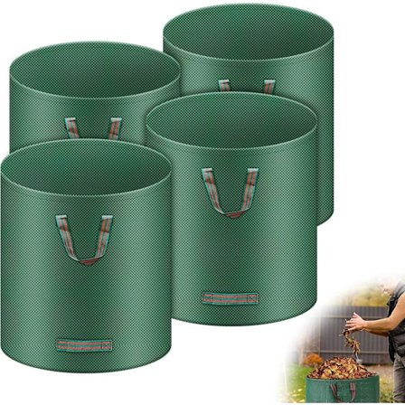 4x Rivsikre hagesekker, 272L - Selvoppstående, stor sekk med håndtak, vanntett, sammenleggbar og gjenbrukbar, hageavfallssekk 150 g/m²