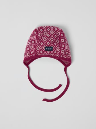 Polarn O. Pyret - Helmet hat merino wool jacquard - 36 - 38 - Childrenswear - pink
