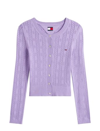 Tjw Pointelle Crew Neck Cardigan Purple Tommy Jeans
